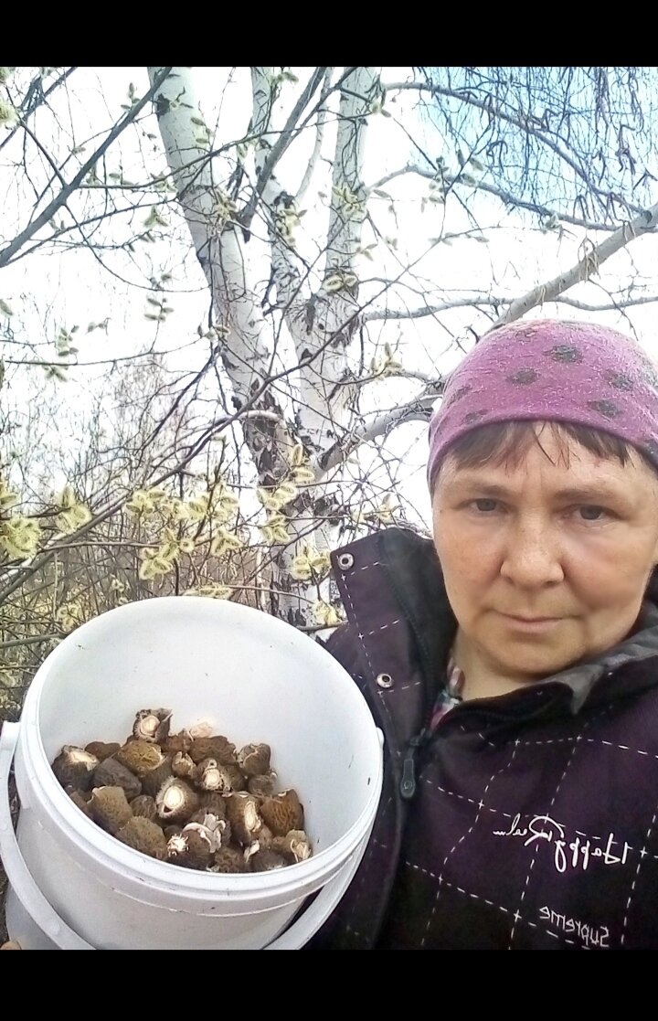 довольный автор с первыми сморчками 