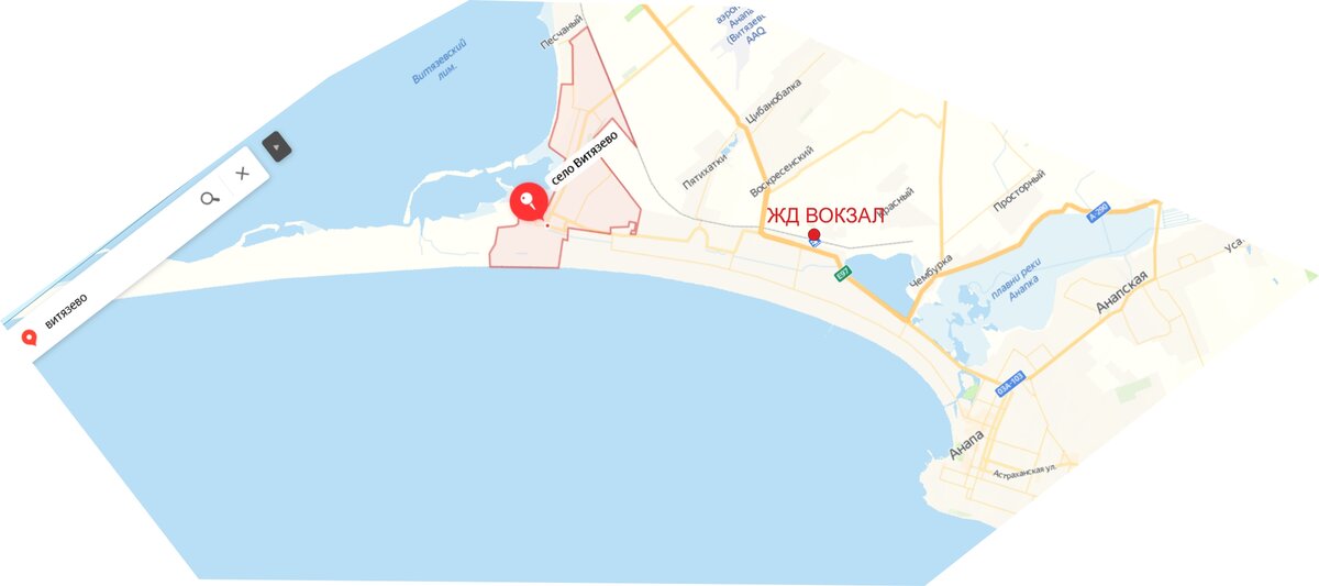 От жд вокзала до Витязево минут 10, если без пробок.