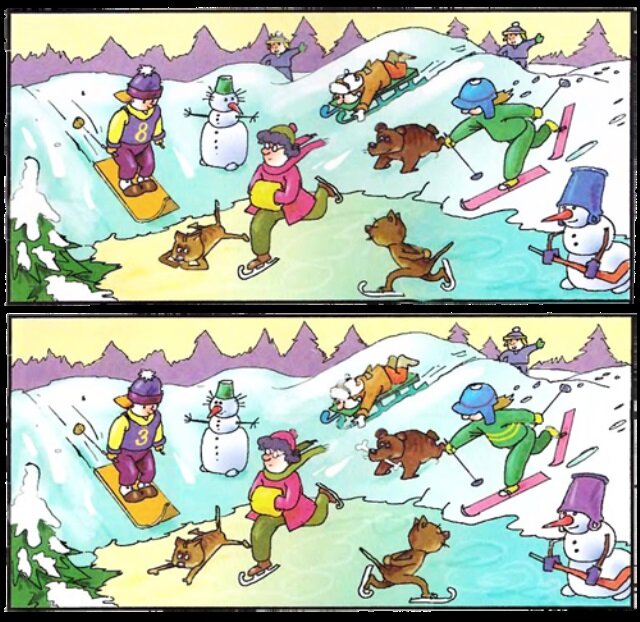 Зимняя горка. Знойное лето немного охладится, пока вы побываете на чудесной зимней горке, которая спрятала от вас 10 отличий!