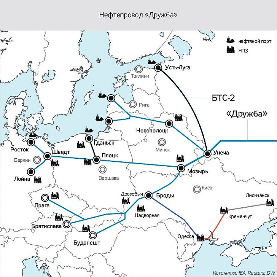 Карта нефтепроводов дружба