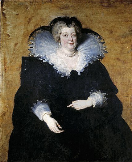 Мария Медичи (26 апреля 1575, Флоренция — 3 июля 1642, Кёльн) — королева Франции, вторая жена Генриха IV Бурбона. Овдовев в 1610 году, стала регентшей Франции при своём сыне Людовике XIII до его совершеннолетия 28 сентября 1614 года. 2 октября 1614 года возглавила Королевский совет, которым руководила до 1617 года, когда Людовик XIII сосредоточил власть в своих руках - Википедия