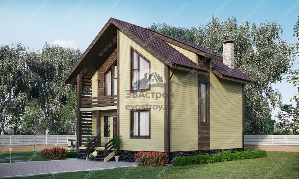 Проект дома 107 м2 из газобетона с мансардой, кабинет и балконом - KVR-153