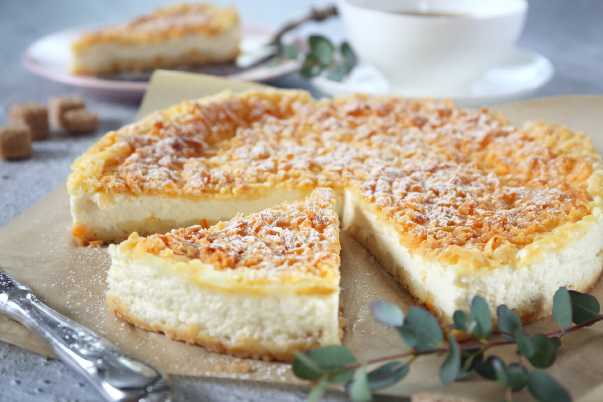 Насыпной творожный пирог с яблоками