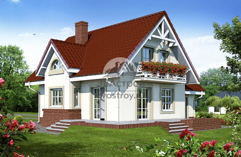 Проект дома 160 м2 с мансардой, гаражом, балконом и террасой - LG-69 
