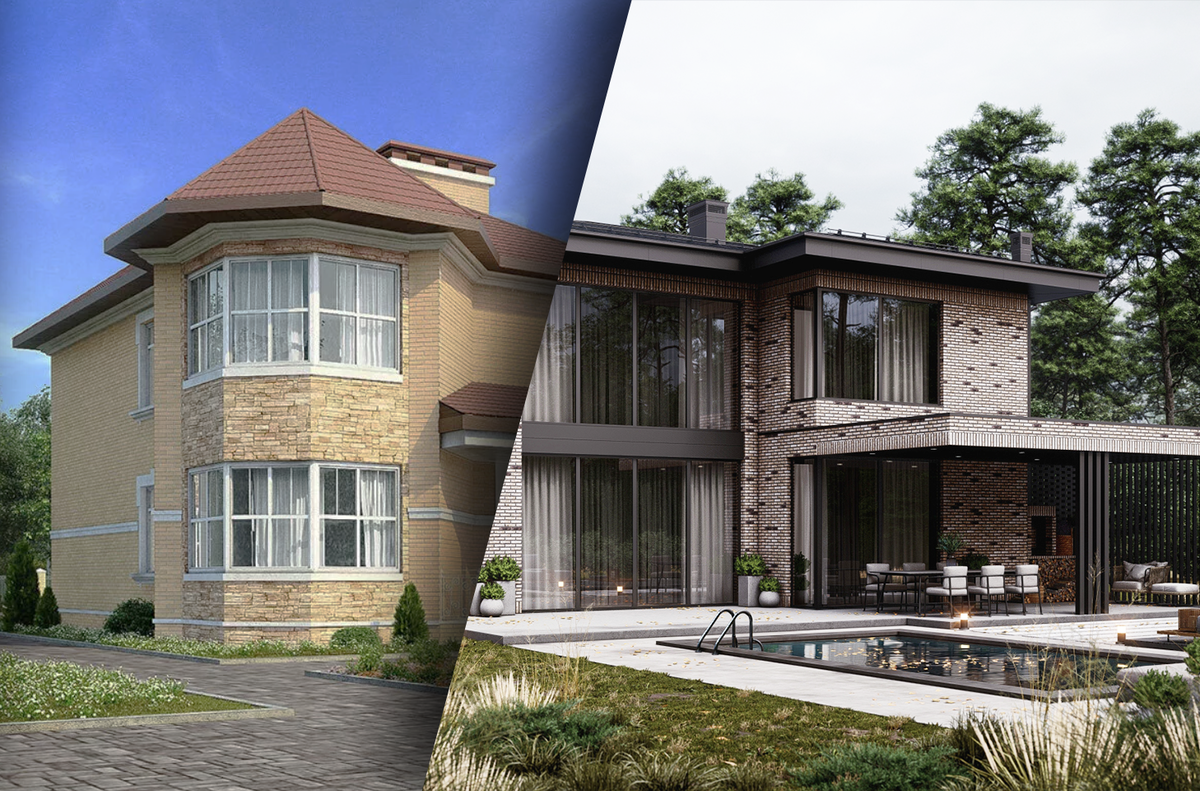 Обычный дом из 90-х... и современный дом в кирпиче