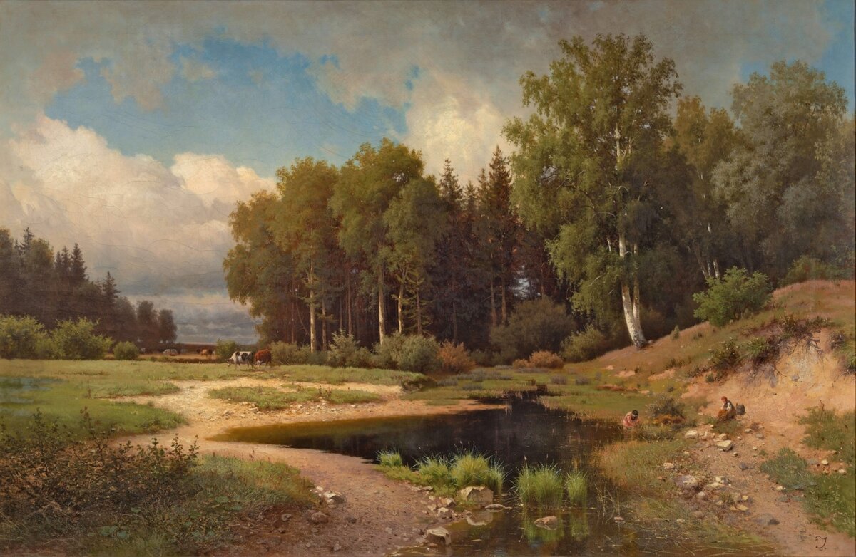 Художники в жанре пейзажа. Каменев Лев Львович(1833—1886). Каменев вид из окрестностей села Поречье. Лев Каменев вид в окрестностях села Поречье. Лев Каменев (1833 – 1886) «пейзаж с избушкой».