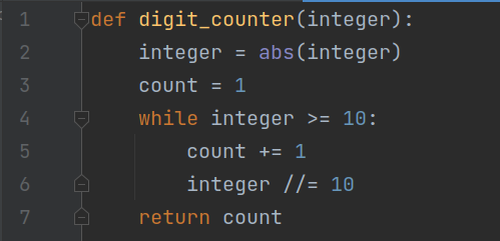 Функция, принимающая целое число (number) и возвращающая количество его цифр (count)