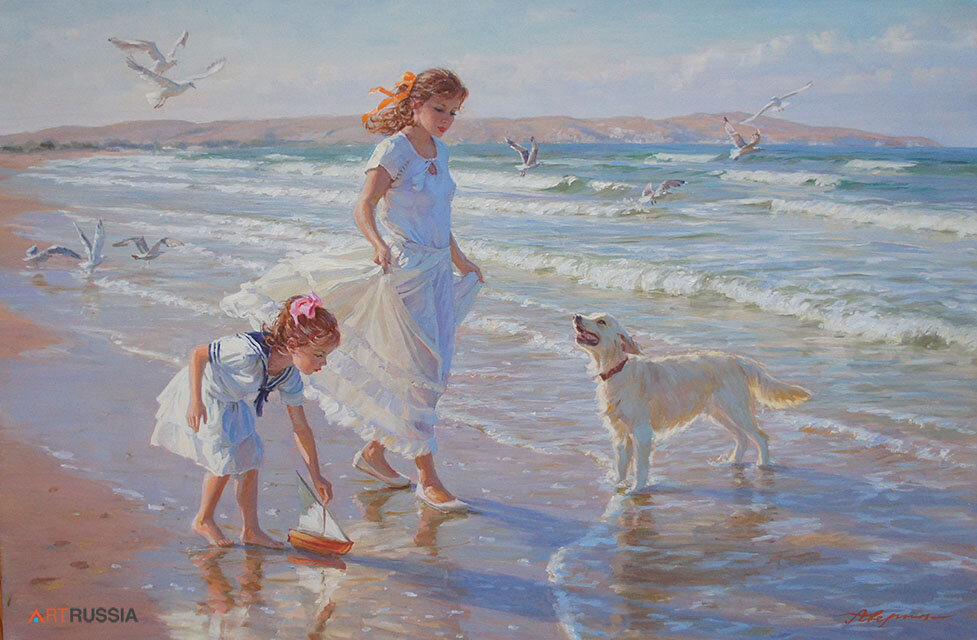 "ПРОГУЛКА ПО БЕРЕГУ МОРЯ #2", масло, 60x90 см. Художник Александр Аверин (artrussia.ru/alexandr_averin)