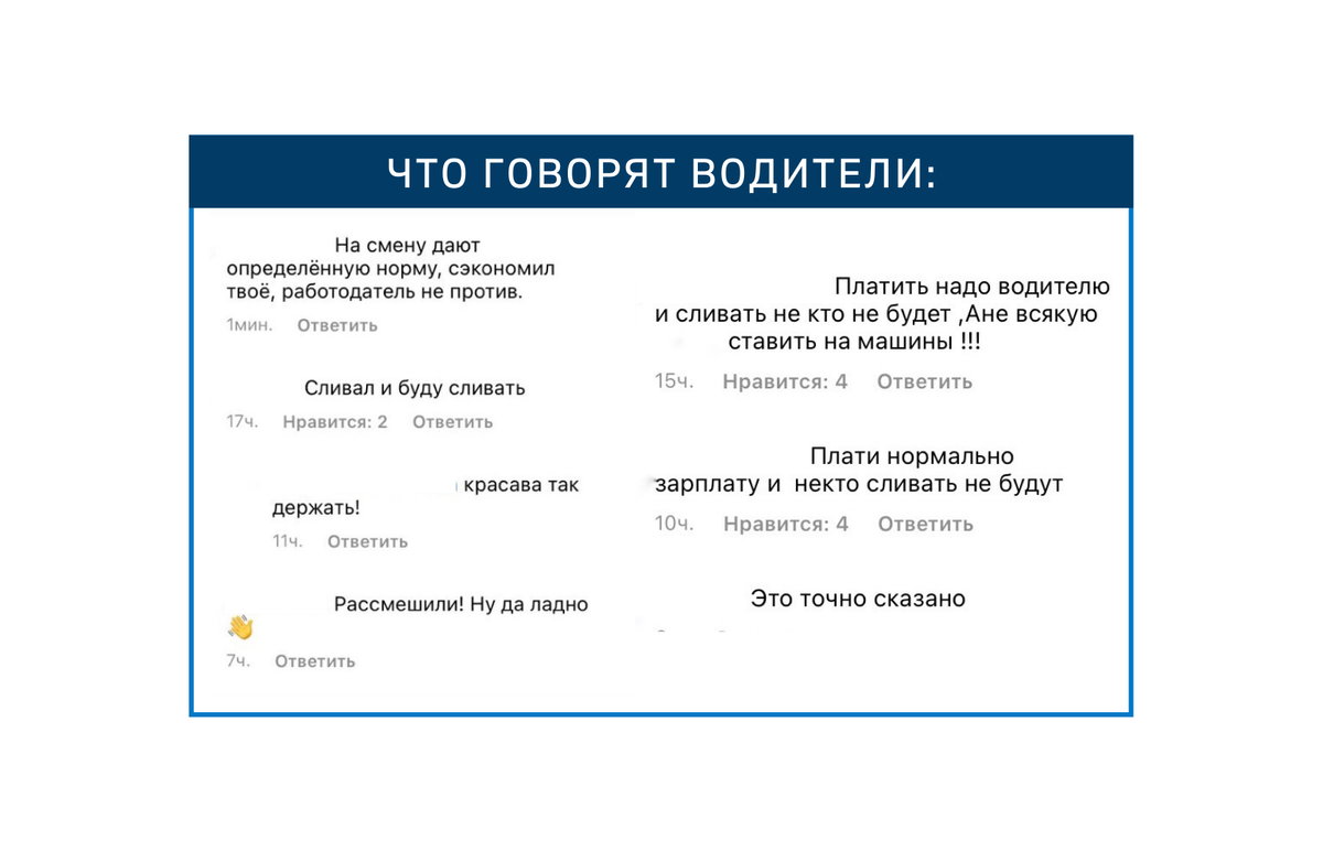 Комментарии водителей в социальных сетях