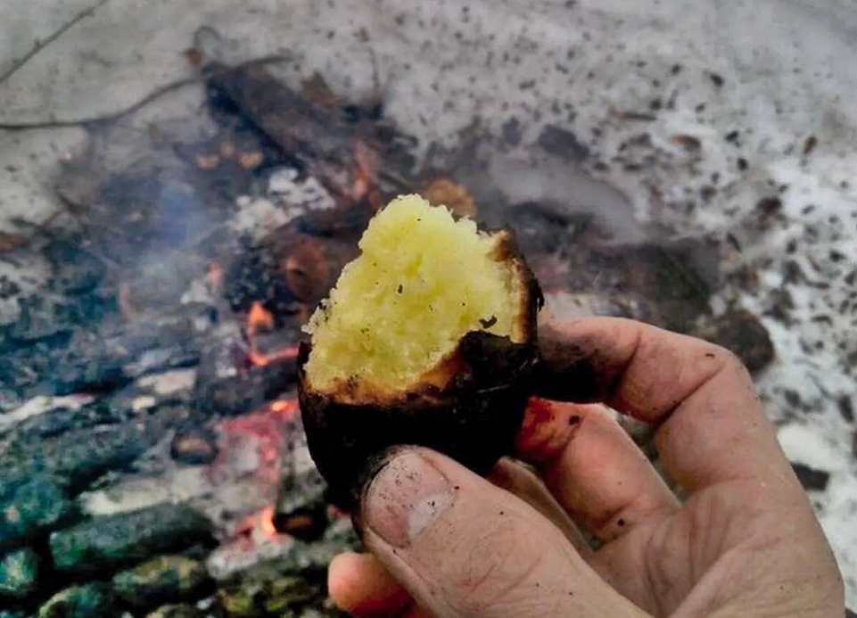 Горячей и черной картошкой печеной согрей ладошки