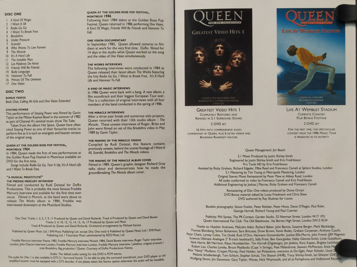 Queen "Greatest Video Hits 2" 2 DVD - booklet credits
