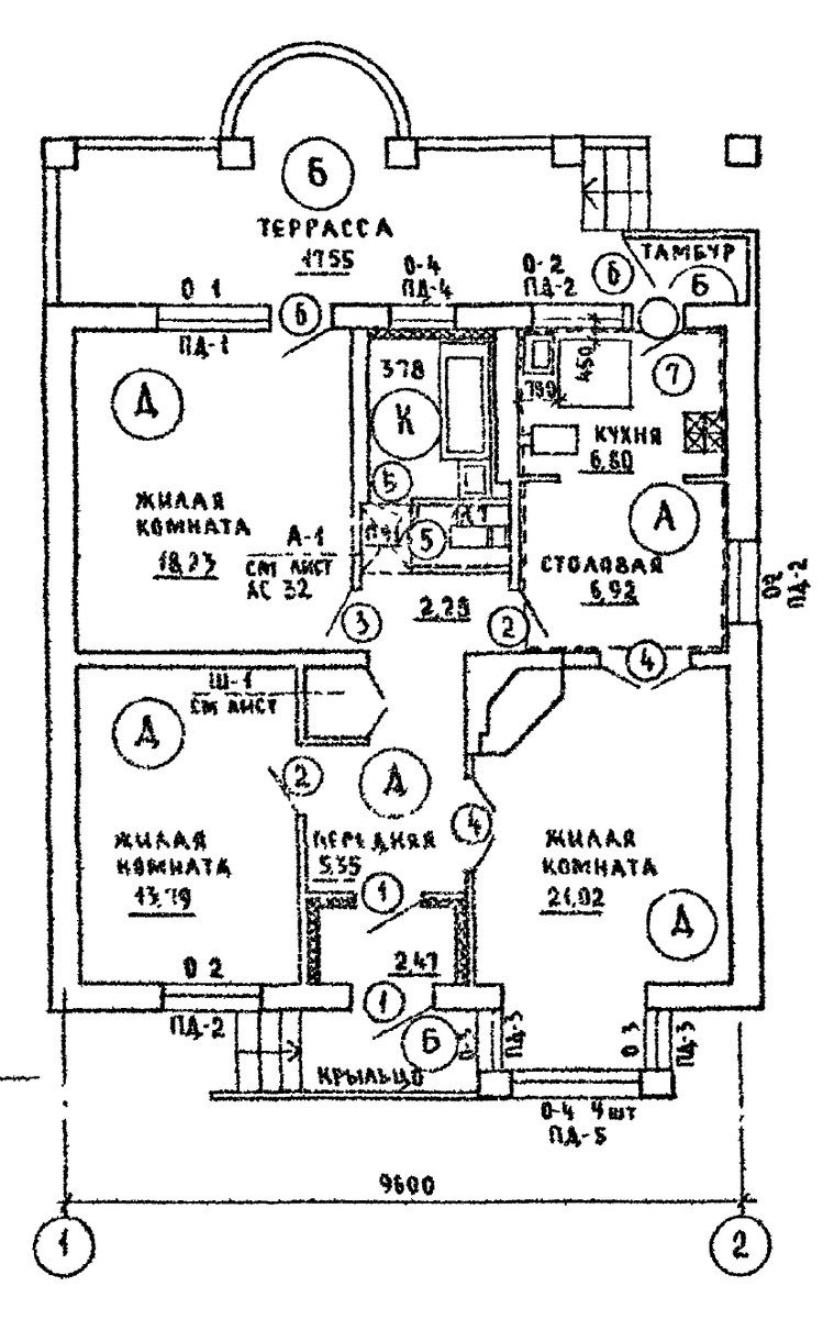 План дома из типового проекта, ЦНИИЭП Граждансельстрой, 1993 год.