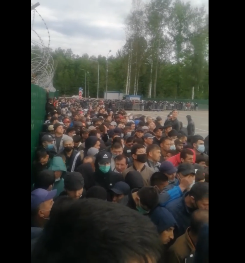 Очередь в миграционный центр Сахарово. Фото из соцсетей