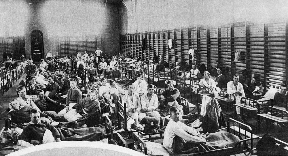 Вспышка испанского гриппа в Бодене, Швеция. Снято в 1918 году. Wikimedia Commons.
