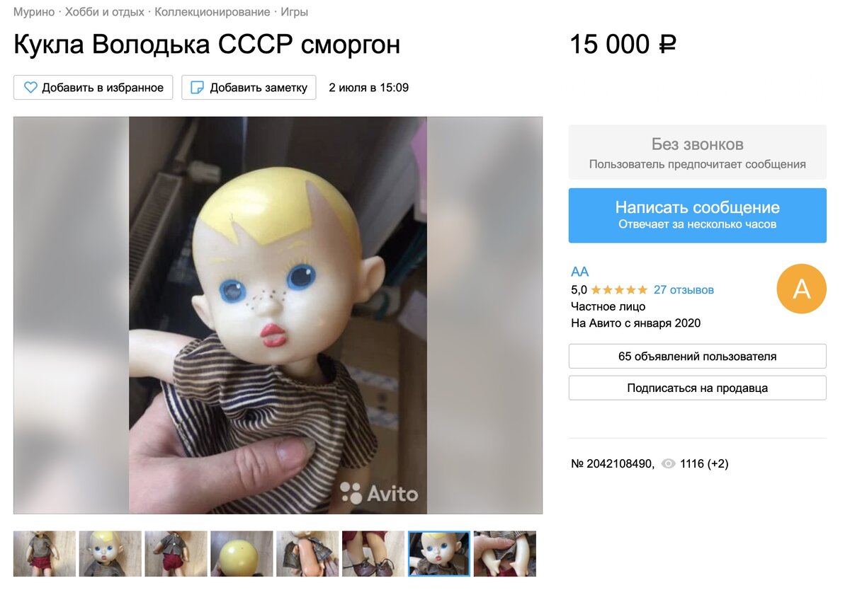 Скриншот объявления. Источник: avito.ru