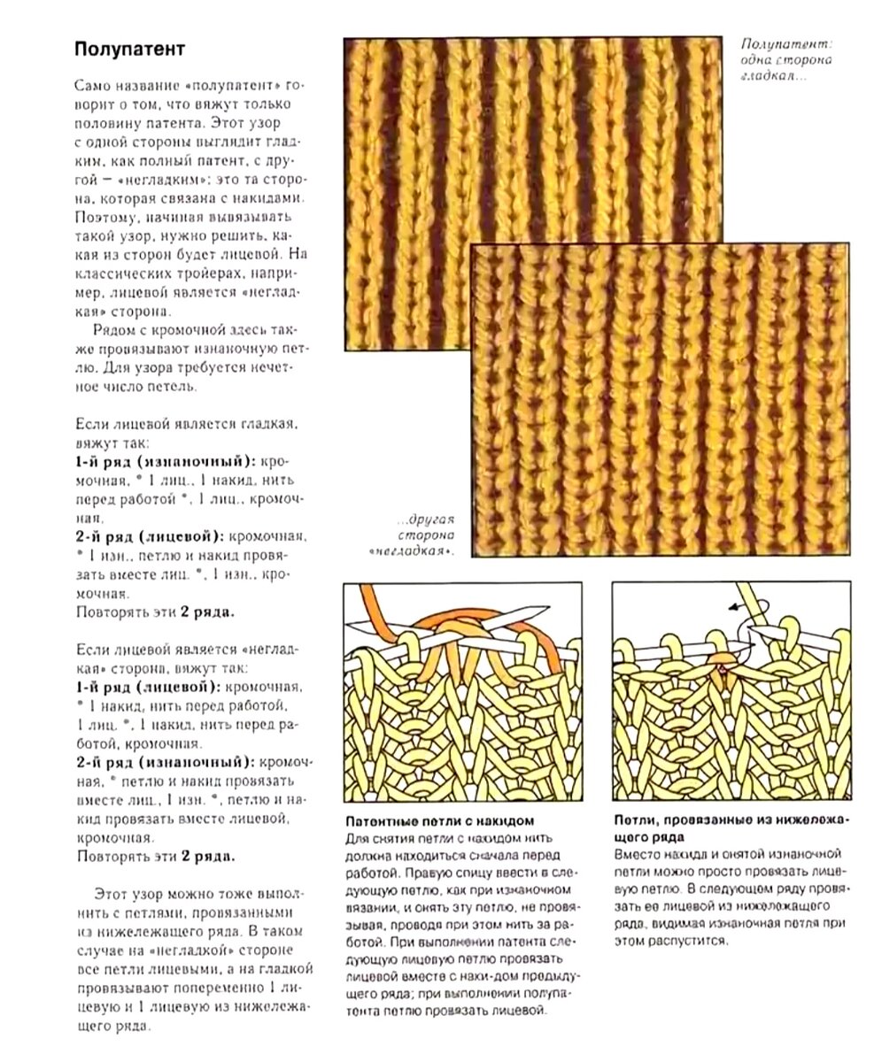 Полупатентная резинка спицами описание схема