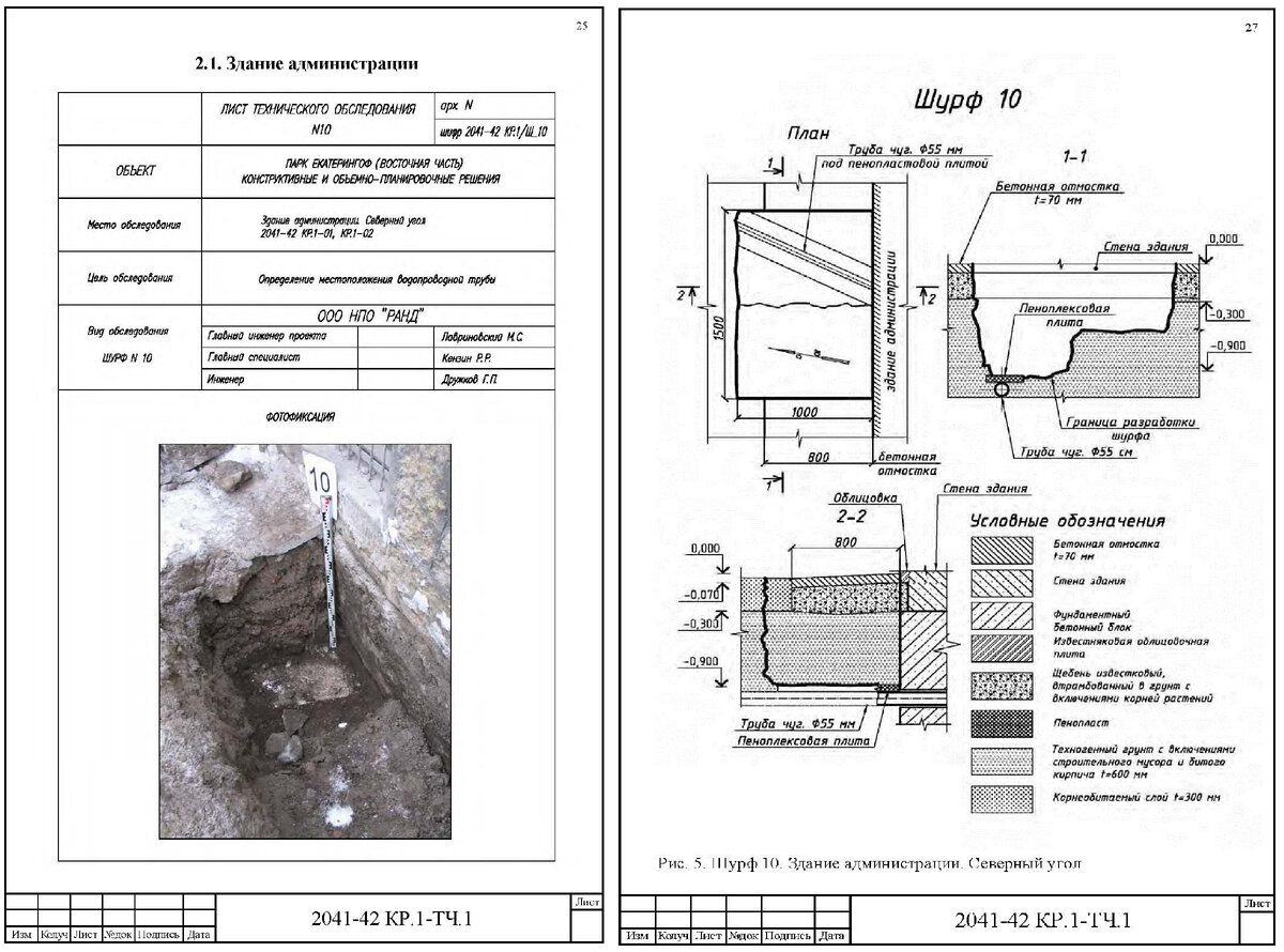 Инженерное обследование фундамента здания администрации в парке Екатерингоф по шурфам