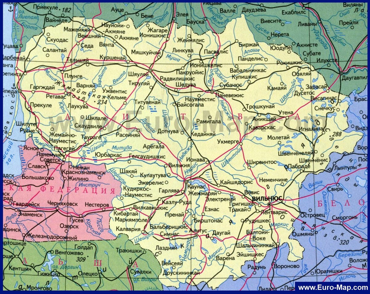 Карта литвы с городами