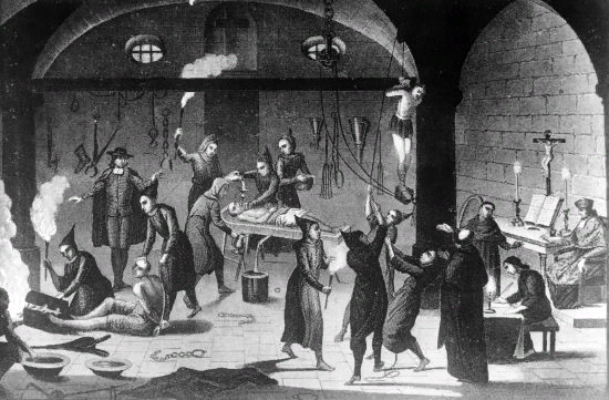 Пытки инквизиции. Гравюра. XVIII в.