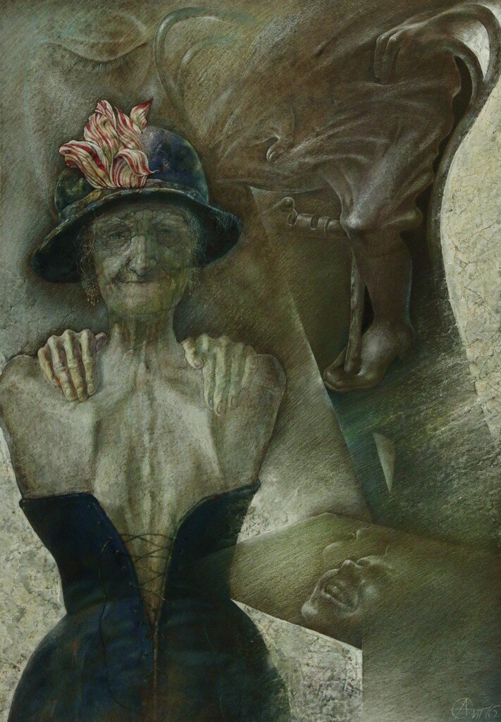 ©Александр Скороход.  Moralishe ansichten. Нравственные воззрения.  Смеш. техн. 50х70 см. 2016.