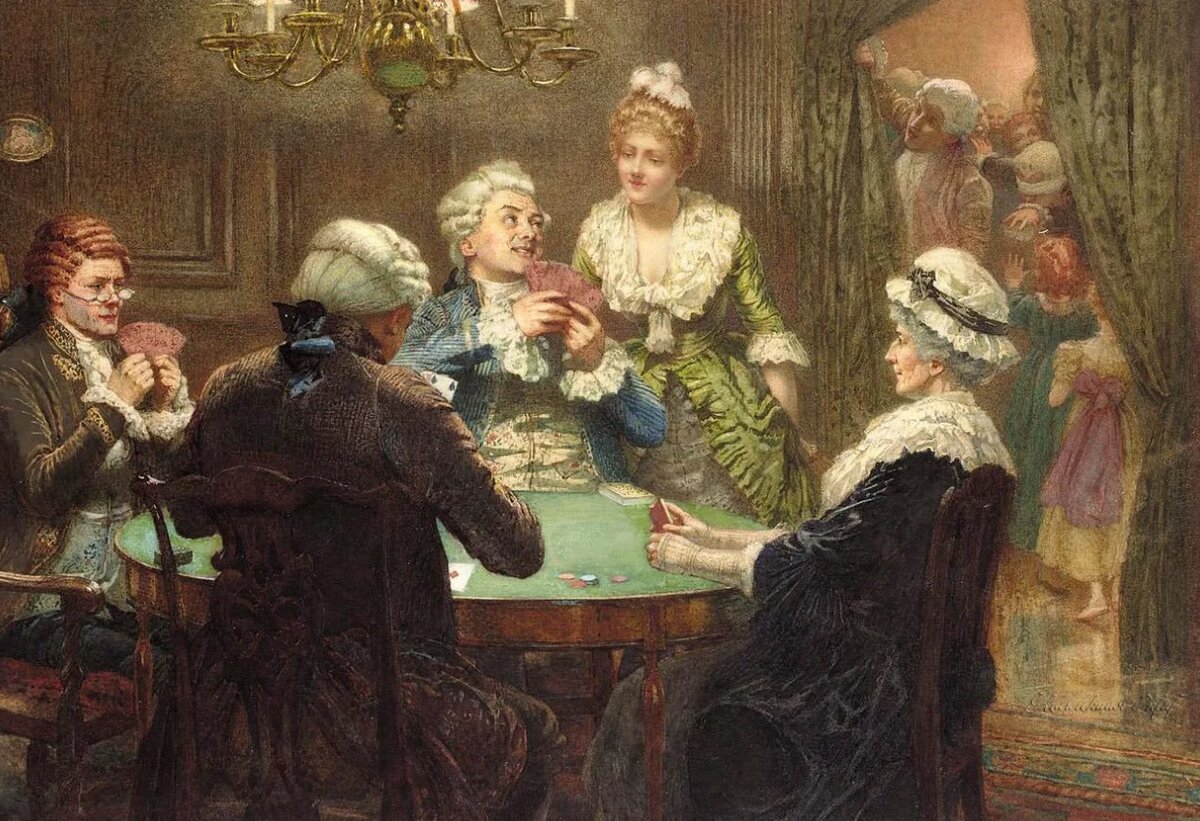 Увлеченные аристократы за игрой в карты