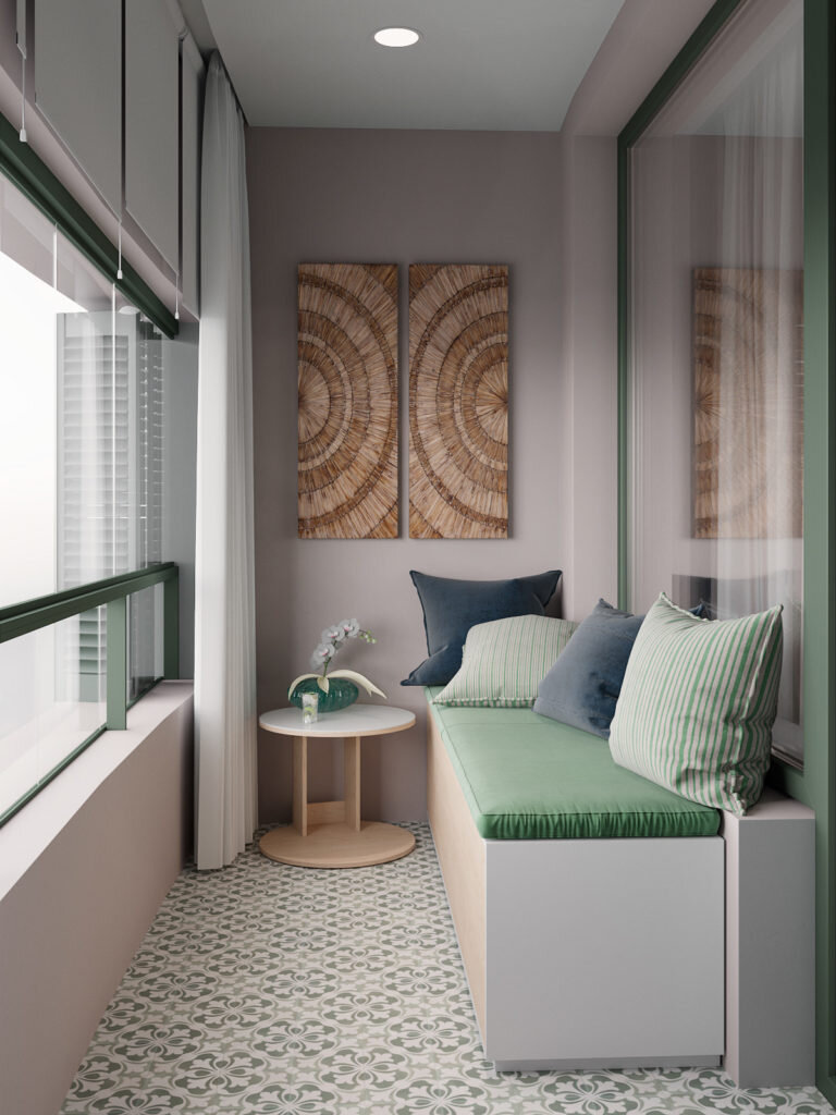 Зеленый, серый и много дерева. Современный интерьер трехкомнатная квартиры