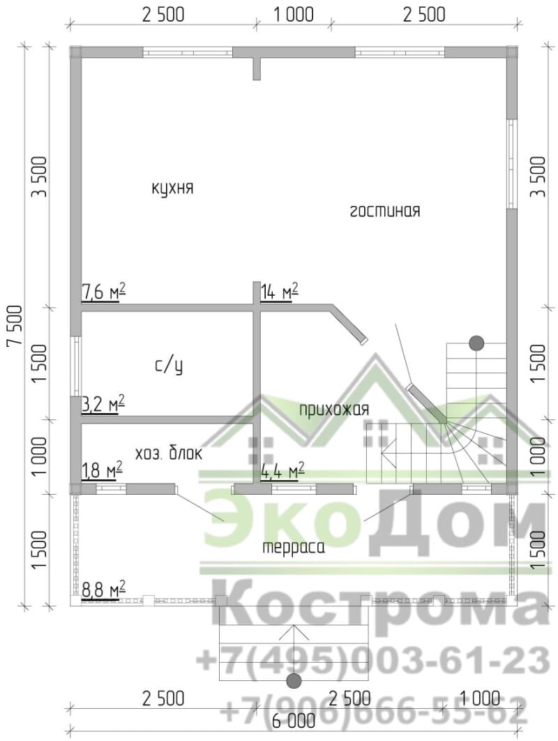 Проект дома из бруса "Зеленоград" ДБ-69 от компании ЭкоДом-Кострома