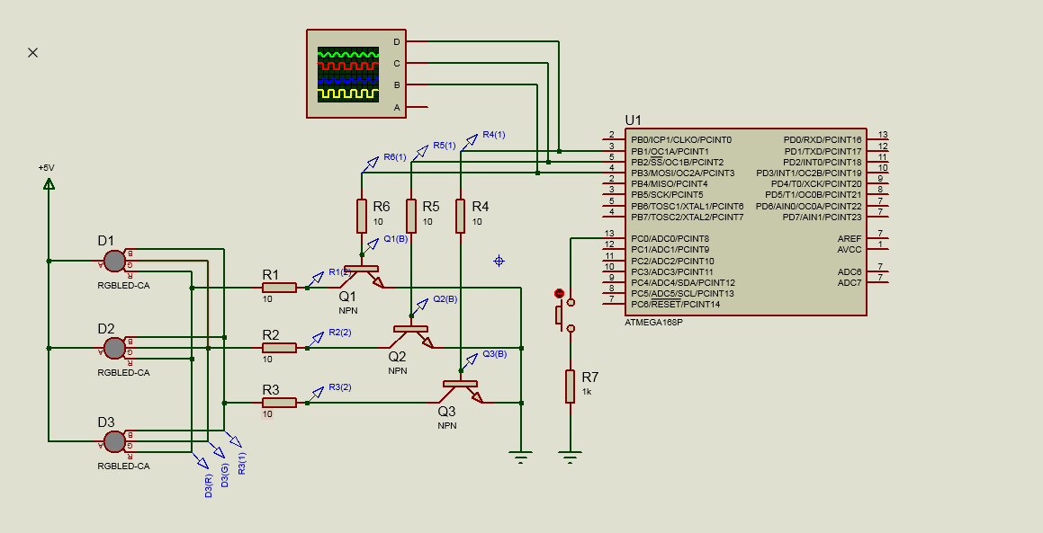 Последовательное переключение. Proteus микроконтроллер схема с диодами. PWM регулятор на микроконтроллере. ШИМ на микроконтроллере. Proteus ШИМ.