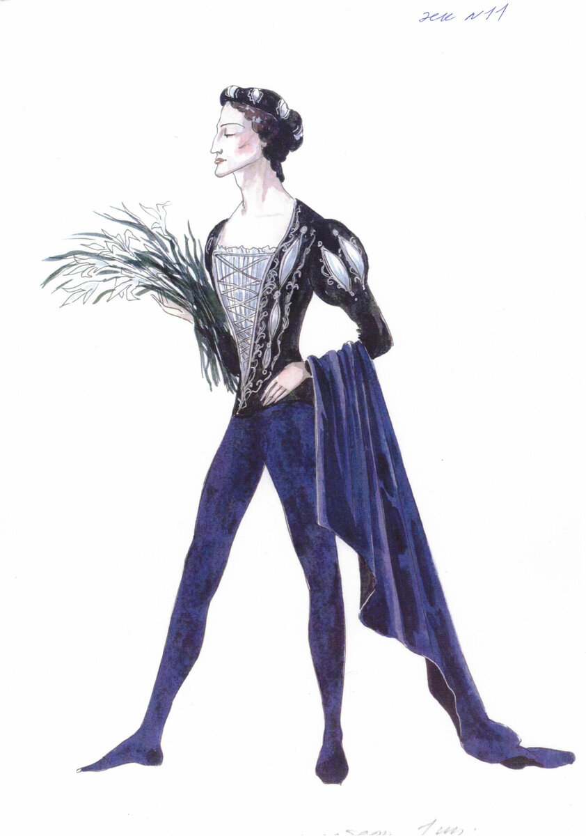 Альберт с букетом лилий. Эскиз Вячеслава Окунева к балету «Жизель»