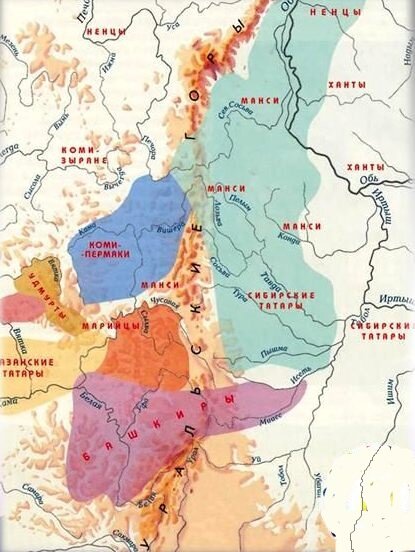 Карта урала с народами