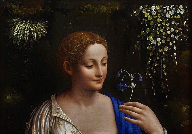 Мельци Франческо, «Флора», около 1520, фрагмент, холст (переведен с дерева), масло, 76 x 63 см, Государственный Эрмитаж, Санкт-Петербург