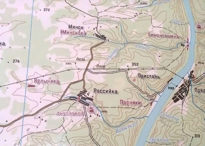 Фрагмент карты Большемуртинского района Красноярского края с исчезнувшими деревнями