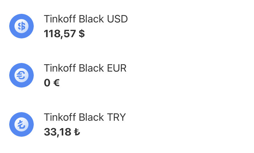 Счета открытые в разных валютах, на одной карте 