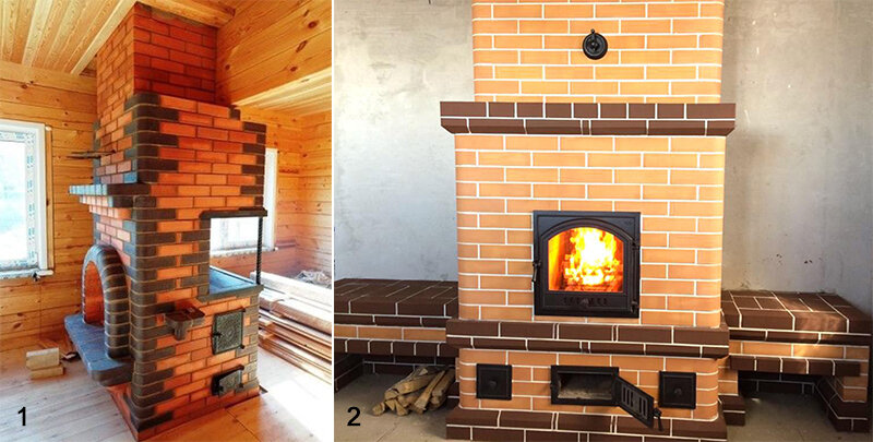 1. Печь с камином | 2. Каминопечь