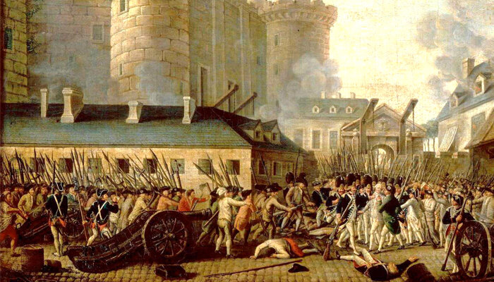 Взятие Бастилии 14 июля 1789 года. Для простого народа эта королевская тюрьма символизировала судебный произвол старого режима.