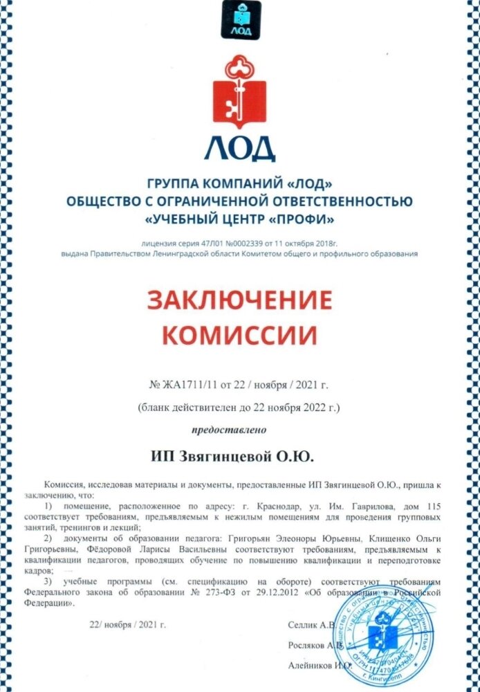 Заключение комиссии