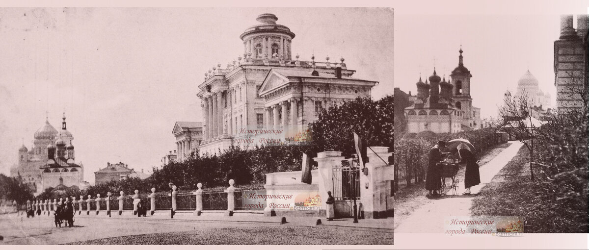 Вид Храм Николы Стрелецкого 1. и Пашков дом, 2. Храм Христа Спасителя