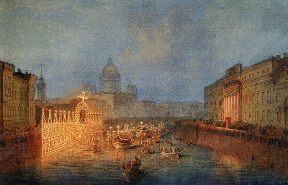 "Праздничная иллюминация дворца Юсуповых на Мойке". В.С.Садовников.1856 г