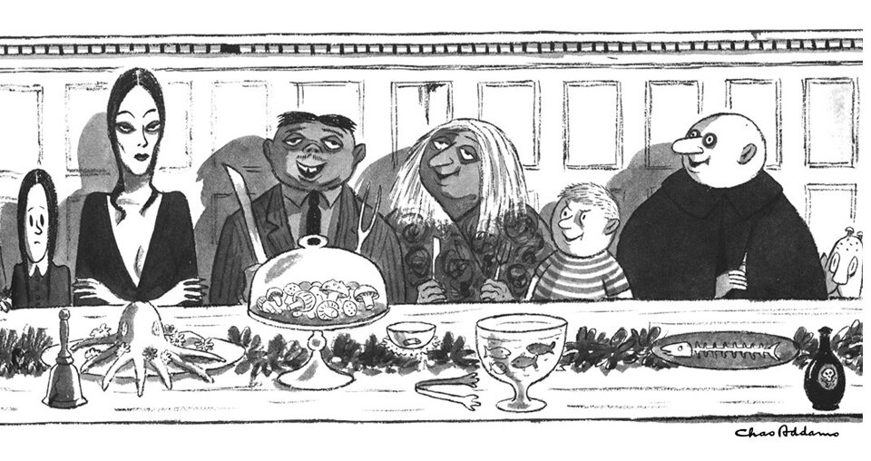 Оригинальные рисунки из комиксов Семейки Аддамс Чарльза Аддамса.