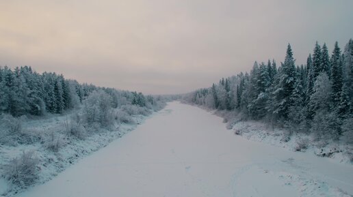 Зимний пейзаж . Полёт над рекой Весляна.04.12.2022. Княжпогостский район. Коми.