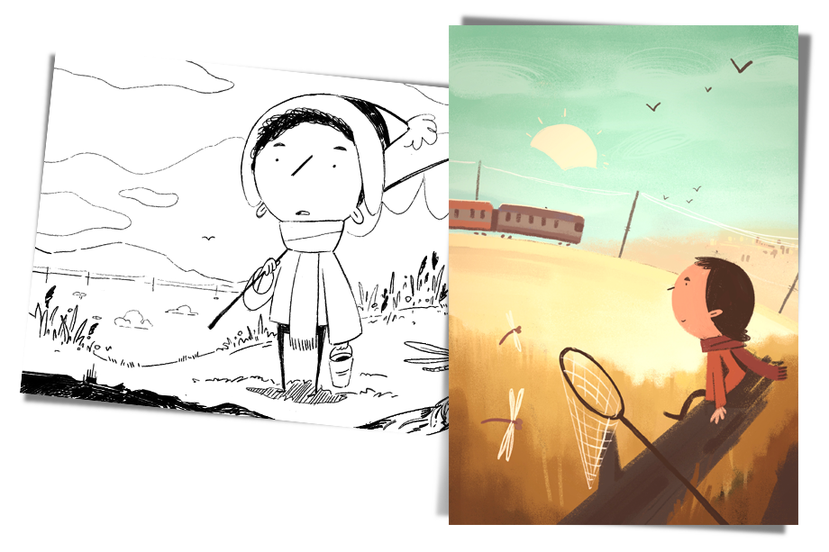 Эскизы мультфильма «Человек, который провожал поезда». Предоставлено студией «Мечталёт»