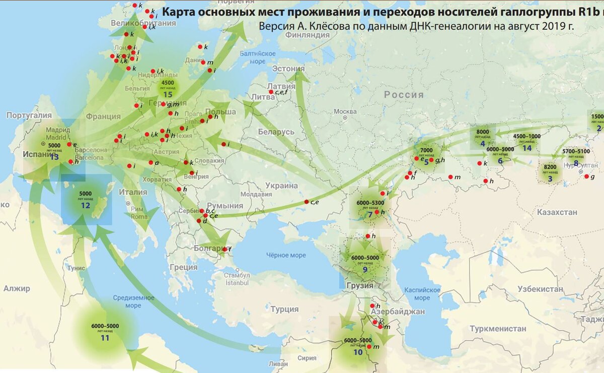 Карта распространения гаплогрупп в мире