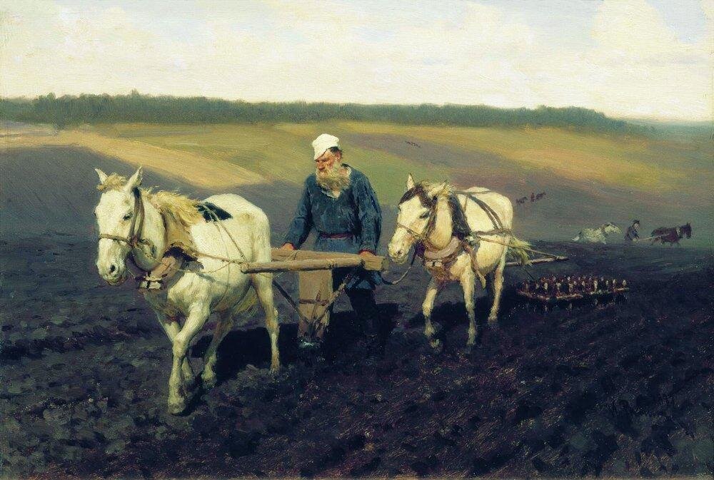 Репин. Пахарь. Лев Николаевич Толстой на пашне