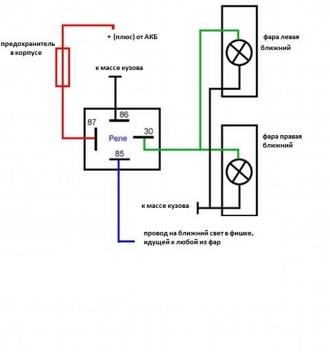 Схема подключения реле фар
