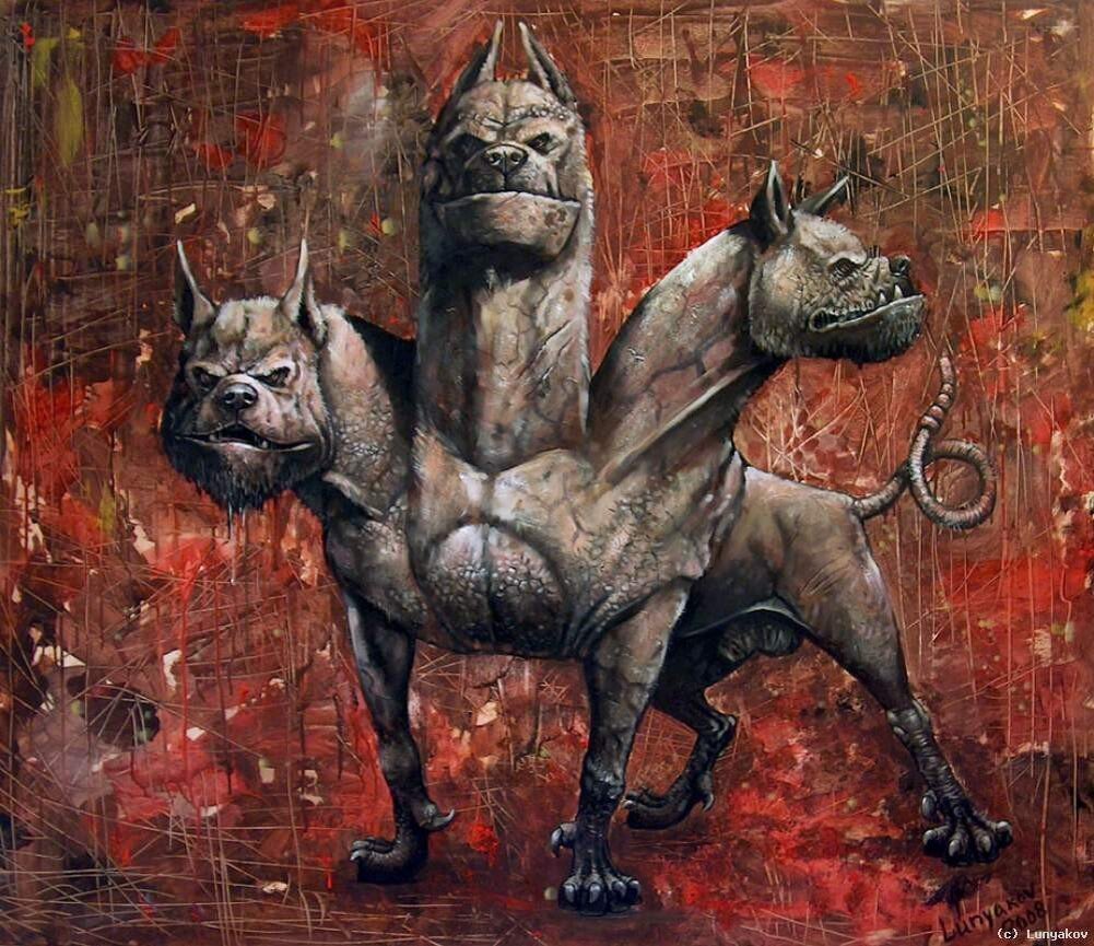 Чудище лаяй. Трехголовая собака Цербер. Цербер мифология древнегреческая.