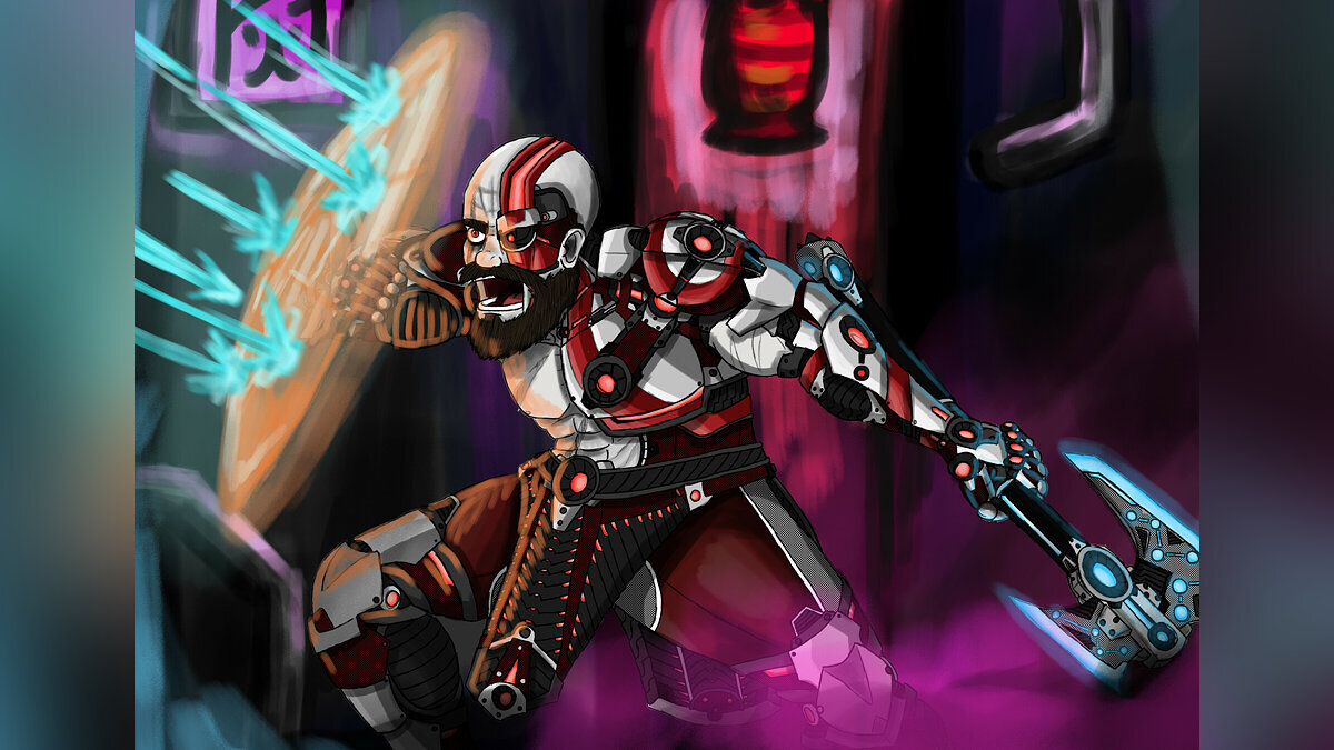 Кратос из "God of War", в образе Cyberpunk-воина