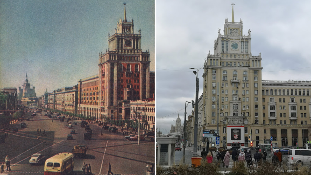 Гостиница «Пекин» в 1954 (слева) и в 2020 (справа)