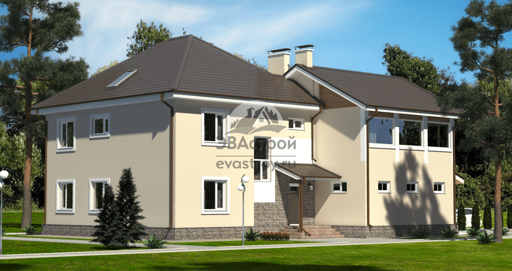 Проект двухэтажного дома 307 м2 с погребом, гаражом, балконом и террасой - 101-13