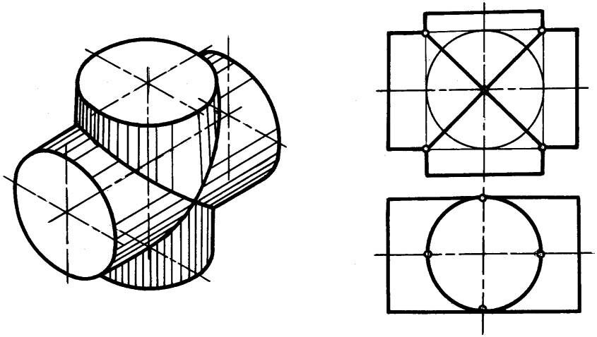 Пересекающиеся оси. Пересечение цилиндров Начертательная геометрия. Пересечение 2 цилиндров перпендикулярно.