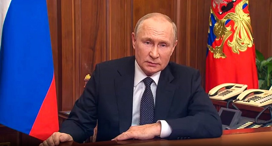 Президент РФ Владимир Путин во время своего телевизионного обращения, в ходе которого было объявлено о частичной военной мобилизации. - Фото: Пресс-служба президента РФ/ТАСС